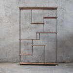 wood iron shelf 1340*910*225〈ブラウン〉　アイアン 棚 ラック シェルフ 鉄 木 収納棚 ウォールシェルフ オープンラック 両面棚 段違い棚 デイスプレイ