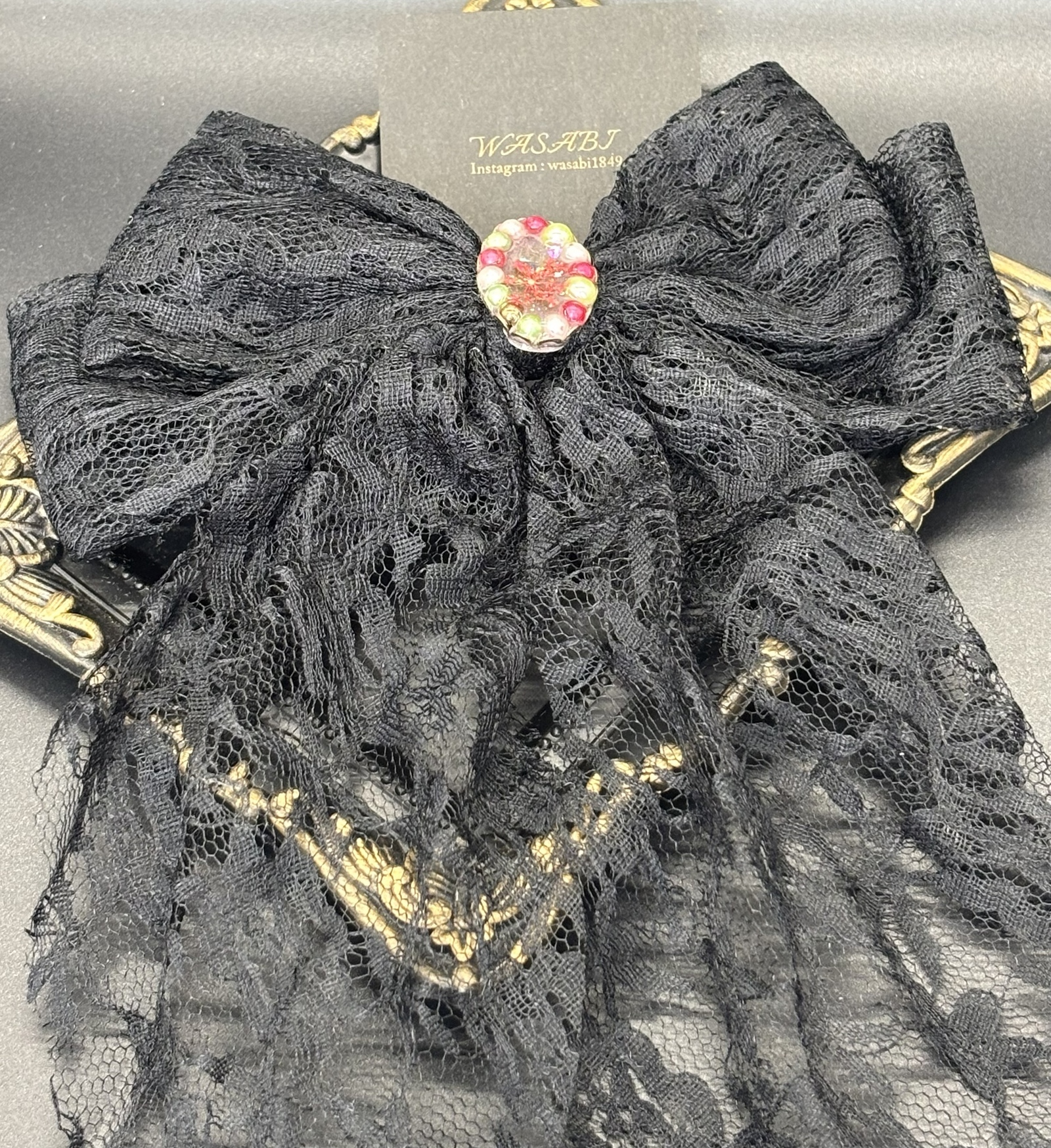 黒のレースバレッタ オリジナルレジン付き