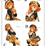 chan.ce オリジナルステッカー　４種8枚入り  オレンジレトロ ガール　人物ステッカー　