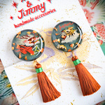 ◆Tiger ＆ Dragonタッセルピアス・イヤリング◆【カーキグレー×カッパー】