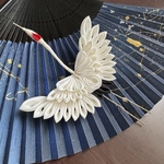 つまみ細工　髪飾り　鶴　Uピン｜正絹