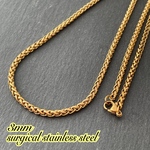 【送料無料】3mm 編み込みチェーン ゴールド ステンレスネックレス ステンレスチェーン  金属アレルギー対応 サージカルステンレス316l