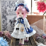 青い桜草柄ドレス 高身長1/12ドール用