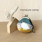 がま口【ライチョウ/ターコイズ/ミニサイズ】　＊小銭入れ＊小物入れ＊ハンドメイド＊手編み