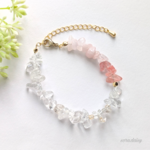 水晶・ローズクォーツ・チェリークォーツの華奢なさざれブレスレット/ 桜のかき氷 *4月10月誕生石入り*　天然石　#432
