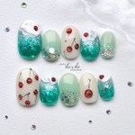 🍈🍒𝐦𝐞𝐥𝐨𝐧 𝐬𝐨𝐝𝐚 nail tips / クリームソーダ メロンソーダ メロンクリームソーダ ネイル ネイルチップ 夏 さくらんぼ キラキラ うるうる パステルグリーン 夏祭り マグネット 