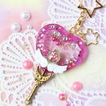 名入れ可能♡魔法みたいに可愛い！魔法のステッキ⭐︎バッグチャーム (ハートピンク🩷🪽🪽)