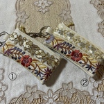 インド刺繍ブレード付き合皮ミニポーチ☆ベージュ