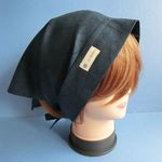 紺色・はっぱ、はっぱ　ギャザー入りバブーシュカ・三角巾