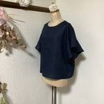 リネンネイビー　フリル袖ブラウス💕