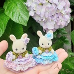 【再販】シルバニア　色変わるお花の紫陽花ドレスセット　小さなお洋服　赤ちゃん　ミニチュア　2着　6点