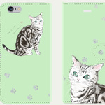可愛い猫スマホケース　合皮　手帳型　アメリカンショートヘアー　iphone5/5s/6/6s7/SE、Android S/M　受注生産　