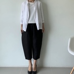 脱・きゅうくつ。楽に履けるゆったりパンツ２号　リネンワイドパンツ　黒色