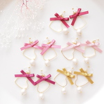 秋冬♡ハートとリボンとコットンパール♡　ゆれるピアス/樹脂ノンホールピアス（イヤリング） 