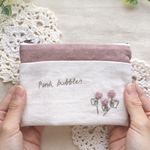 ﾋﾒﾂﾙｿﾊﾞ刺繍 «お薬・エチケットポーチ» *ミニポーチ  *フラットポーチ  *バッグ内の整頓に*くすみピンク