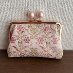 がま口カードケース　インド刺繍リボン　プリンセスノワールピンク　【G-96】