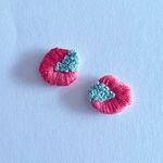 pink×gray刺繍ピアス/イヤリング