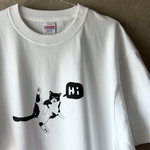 New!!【脚上げちゃん】Tシャツ ホワイト ハチワレ 猫柄 猫 髭 カジュアル メンズ レディース