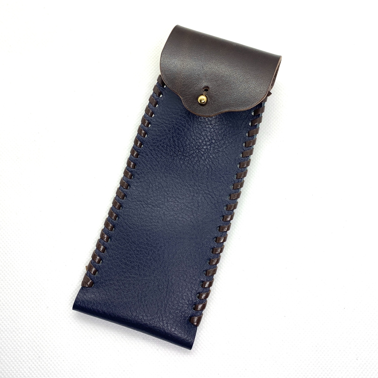 本革 手縫い ペンケース[紺/焦茶], Leather pencil case [navy