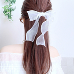 ♥️200【ホワイト】シアーリボンのポニーフック ／ オーガンジーリボン ヘアアクセサリー