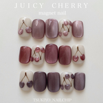 JUICY CHERRY🍒 うるうる ネイルチップ  マグネット ねいる 付け爪 ジェル ウェディング さくらんぼ ブライダル 結婚式 前撮り 成人式 マグネット ピンク 紫 シンプル