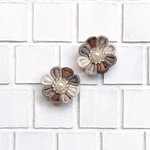 ✨ ☕️モカムース気分なデニムのお花イヤリングorピアス☕️＊ゴールド枠パールビジューver.＊