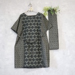 [50%OFF 9500円→4750円]着物リメイク👘 大島紬｜ロングチュニック＋スヌード付き（緑系 菱つなぎ文様・2枚仕立て）🌸夏物処分セール開催中🌸