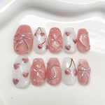 ネイルチップ ピンクネイル マグネット さくらんぼ ハート ガーリー リボン キルティングネイル 韓国ネイル キラキラネイル グミシール付き