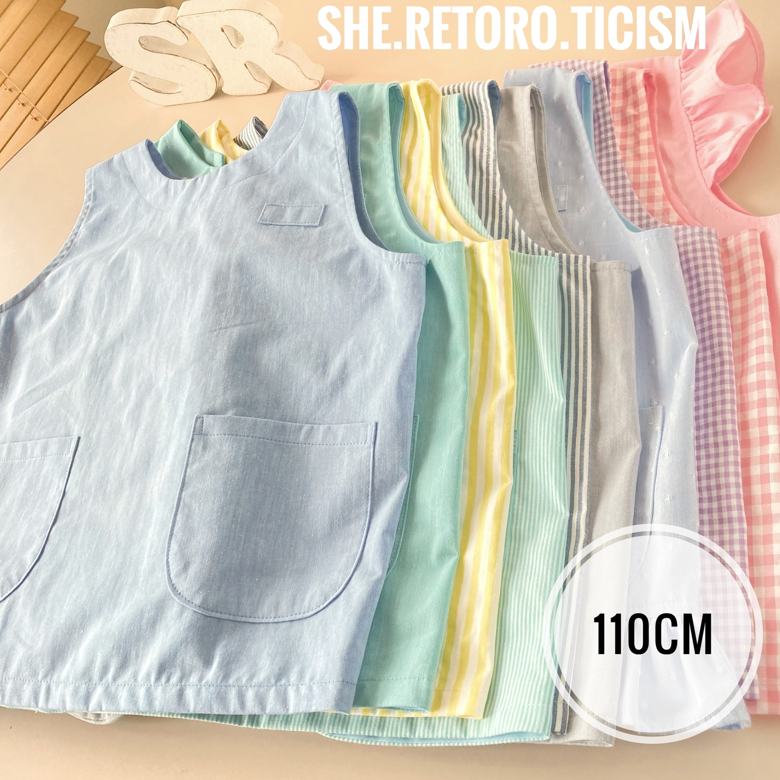 再販☆110cm☆ すぐに発送できる袖無しスモック #後ろゴム ＃スモック