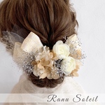 ヘッドドレス　ribbon＆champagne 結婚式　成人式　卒業式　プリザーブドフラワー　ドライフラワー　ドレス　着物　袴　ヘアアクセサリー　金箔