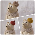 限定＊杢調ベレー帽と丸い襟の2点セット＊しろくま貯金箱＊シロクマ貯金箱＊着せ替え
