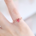 【レッド/pukuリング】華奢　誕生日　結婚式　ギフト　ビジュー　ピンクゴールド　ハート　秋　コスモス　紅葉