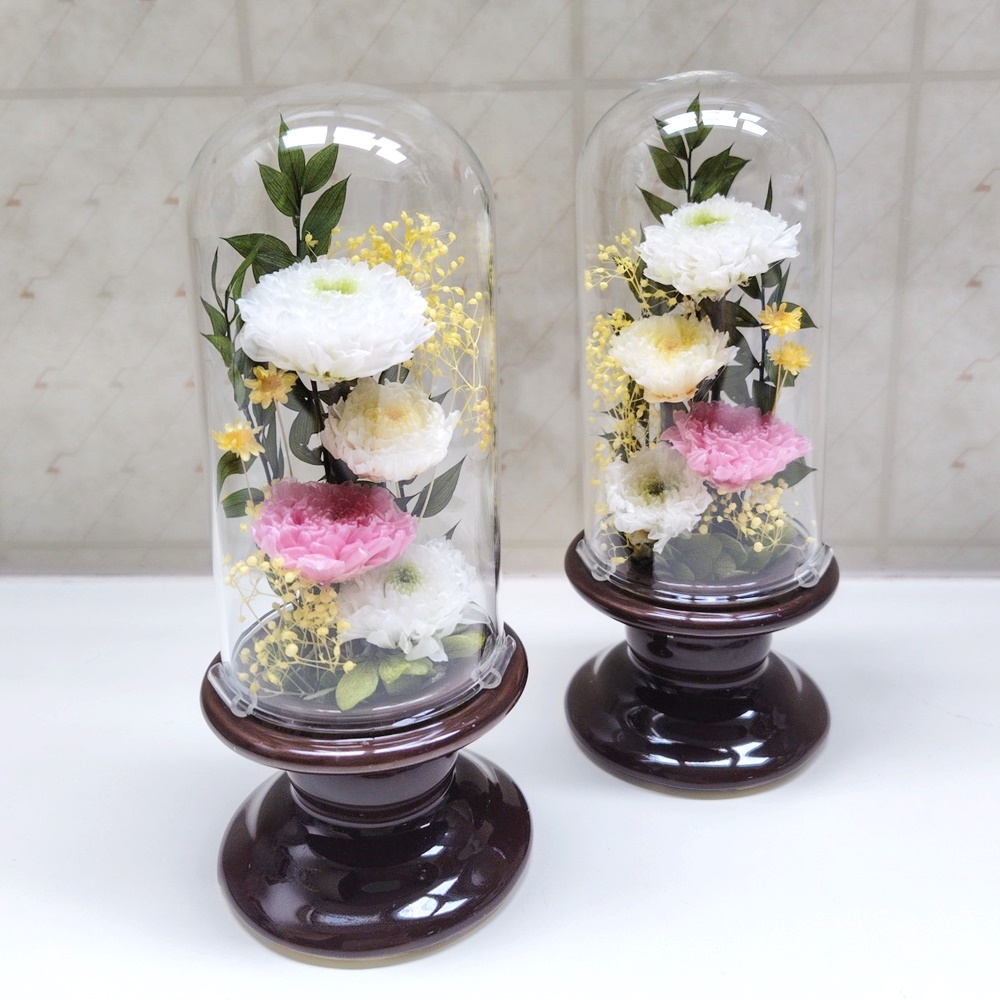 送料無料 仏花 プリザーブドフラワーガラスドーム - SHO