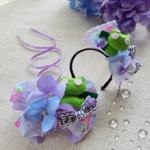 【大感謝価格】6/8（日）🕘21:00~販売開始『Frog FESTA2025~紫陽花のチョーカー&カチューシャのセット』犬　猫　ペット　梅雨　お誕生日　記念日　ギフト　コリエ