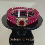 ルビー　２連ブレスレット　14kgfジルコニアパーツ　　　　人工ルビーブレスレット　Selene crystal