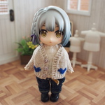 ハート模様カーディガン【綿麻・青】❤︎handmade❤︎11cmドールサイズ