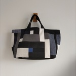 リネン・帆布・綿麻　モノトーン系　ランダムパッチ　　横長トートBAG　♪　麻　リネン　