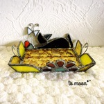 《再販》黒猫のトレイ＊イエロー(スミレ色の花)