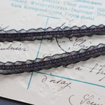 フランス 50㎝ ヴィンテージフリルレース　刺繍飾り C1053 ブラック