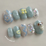 poolnail🐶🕶️ ネイルチップ【夏ネイル】プールネイル×サングラス犬🐶💙プール・ぷっくりパーツ・海・イベント・ライブにも◎ 