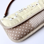 まるまるシマエナガ　Switchポーチ　ライトイエロー　持ち手付きポーチ