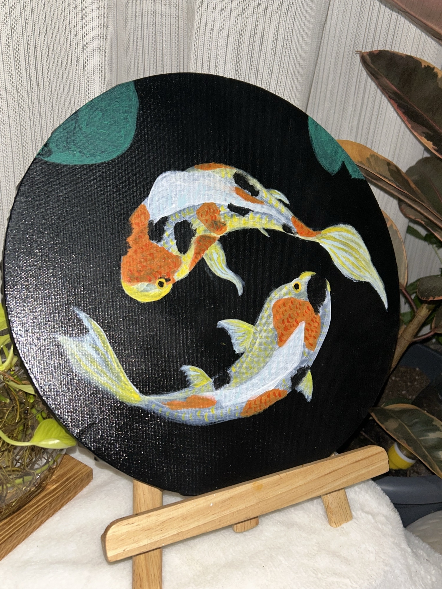 宝石(動く宝石) 大型絵画 肉筆 油彩 美術品 錦鯉 豪華額縁