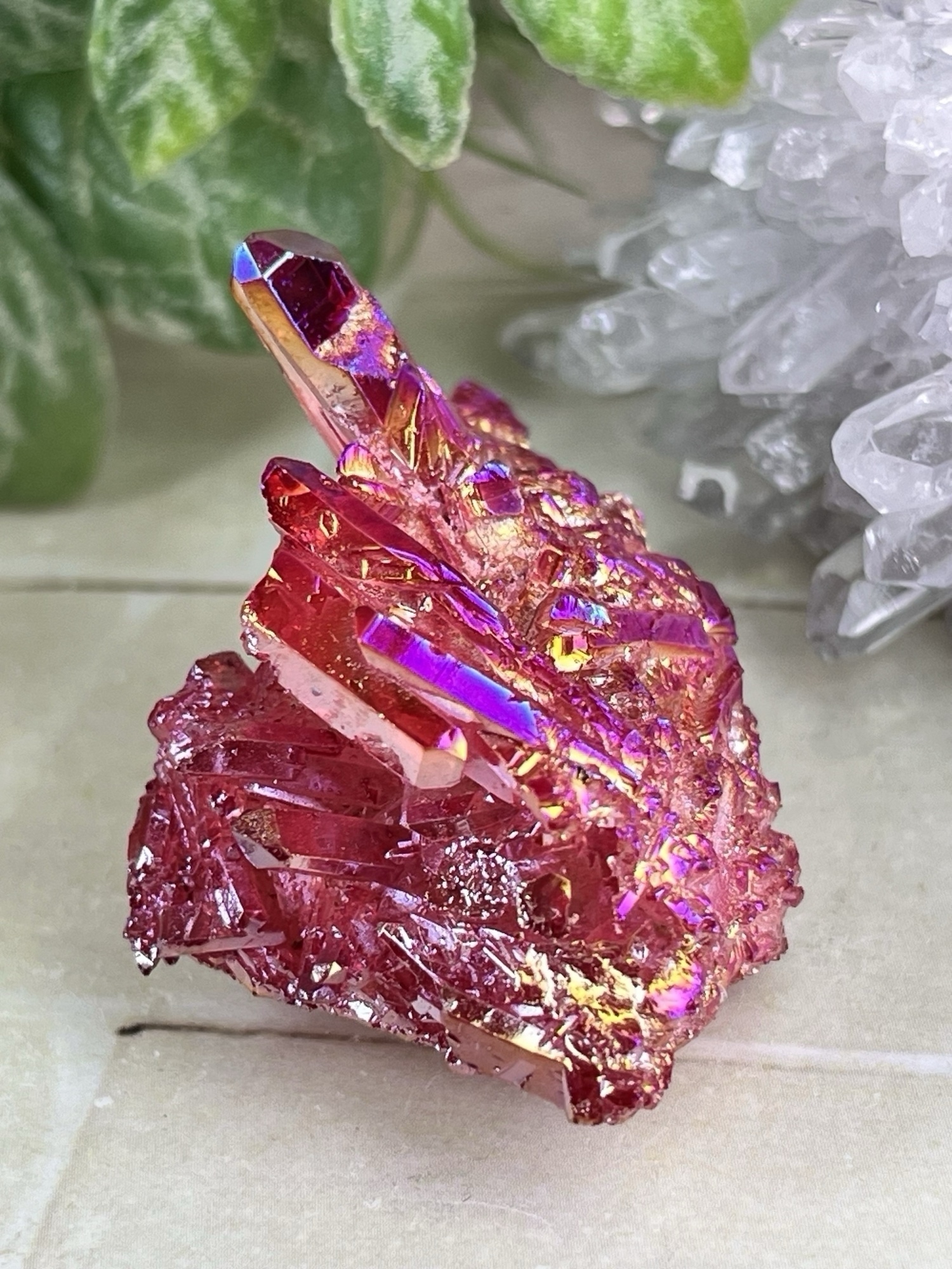 七色の夢✨ レッド オーラ水晶 クリスタル クラスター 原石