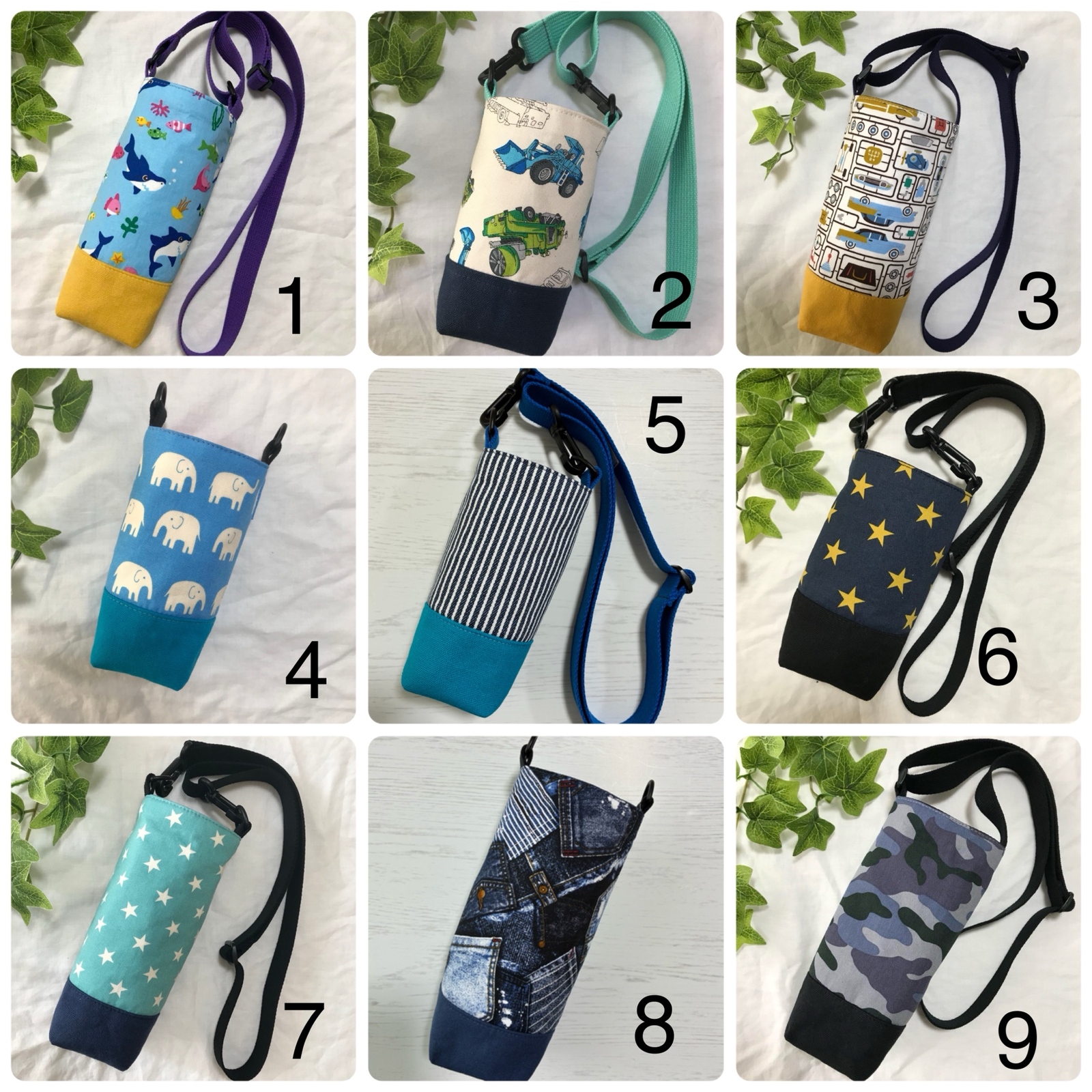 No.346【デニム調✖️カモフラ水筒紐カバー❤️】切手タグ✨ショルダー紐カバー No.346【デニム調✖️カモフラ水筒紐カバー❤️】切手タグ