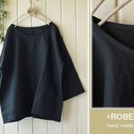 sale106☆彡黒色リネンドロップ袖シンプルプルオーバー♪送料無料
