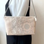 絹の帯から小ぶりバッグ　正倉院花文柄　帯リメイク357