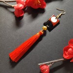 【片耳】花札&タッセルピアス(イヤリング)（月）【サブカル】【和ゴス】【卒業式】【着物】【袴】【成人式】【浴衣】【和風】