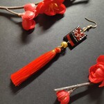 【片耳】【和風】花札&タッセルピアス（桜）【和】【着物】【サブカル】
