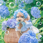 【在庫限り】紫陽花 花冠 水色×パープル ミックス ♡ 紫陽花アフロ カチューシャ ヘッドドレス 犬 猫 ペット 帽子 アジサイ かぶりもの 被り物 ブルー 誕生日 うちの子記念日 花 冠 バースデー