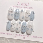 ネイルチップ 水色 ブルー マグネットネイル さくらんぼ チェリー ハート ガーリー リボン